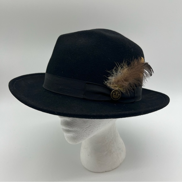 Goorin Bros The Doctor Black Wool Felt Wide Brim Fedora Hat Feather